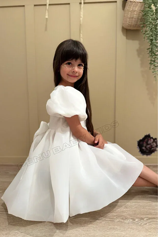 Детское платье для девочек с воздушным рукавом White carolin Penu Baby Kids, White — фото 4