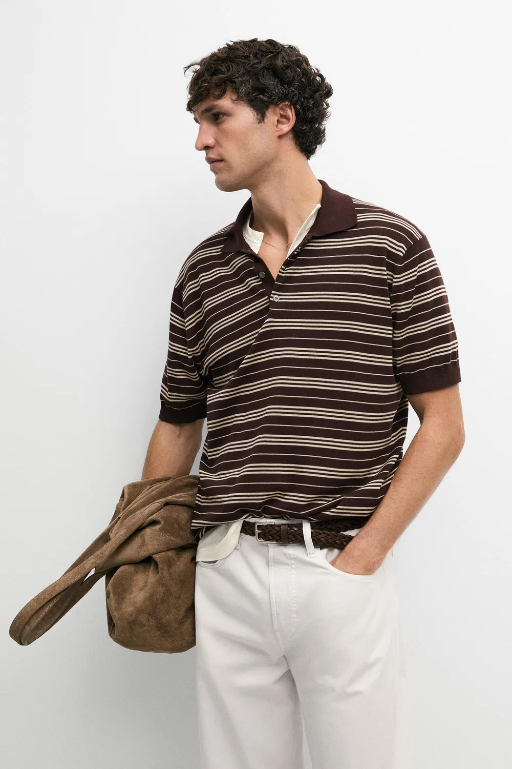 Поло-свитер Massimo Dutti, полосатый, бургундия — фото 2