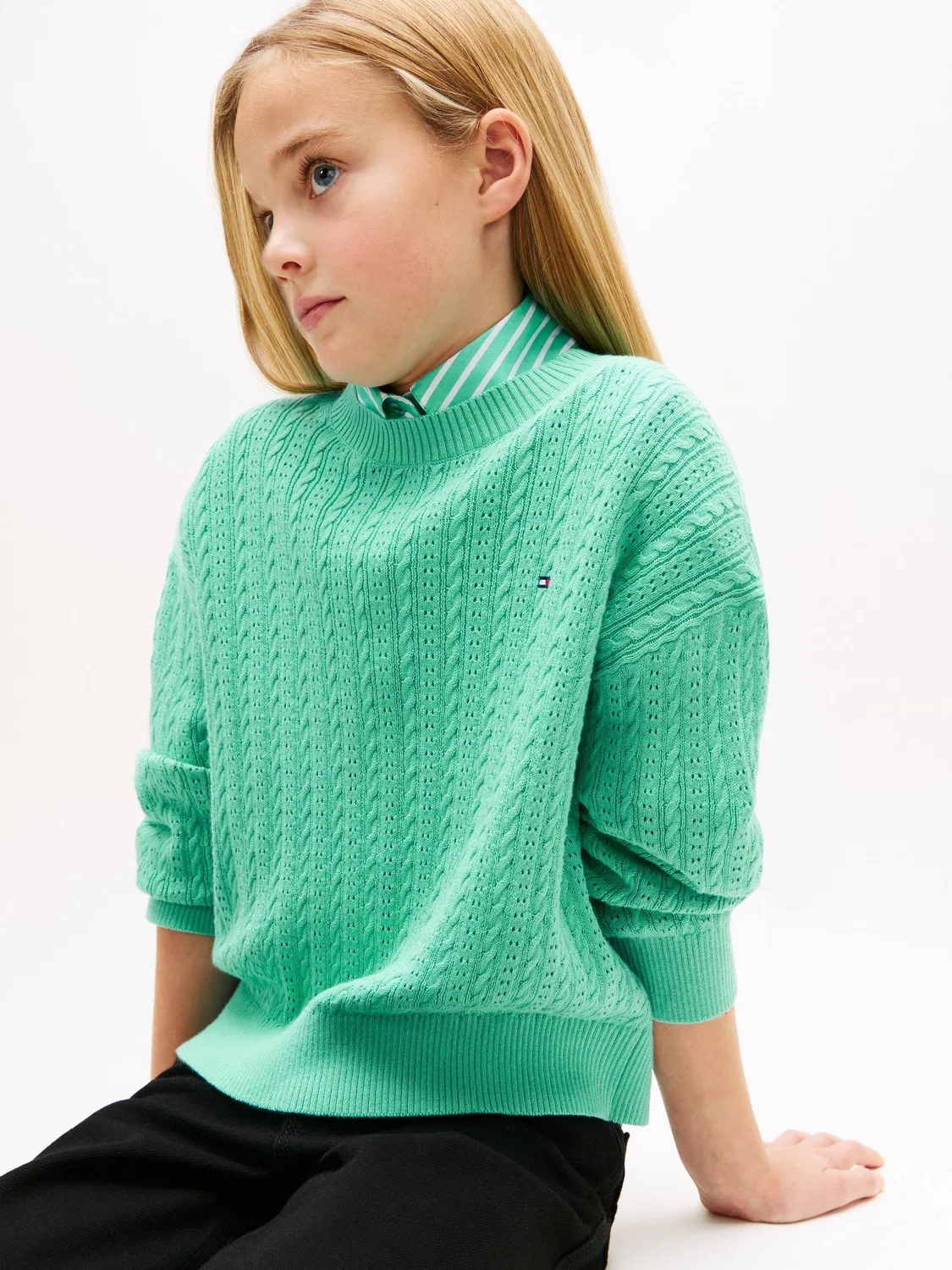 Джемпер с фактурным узором Pointelle Cable Knit Tommy Hilfiger, зеленый — фото 4