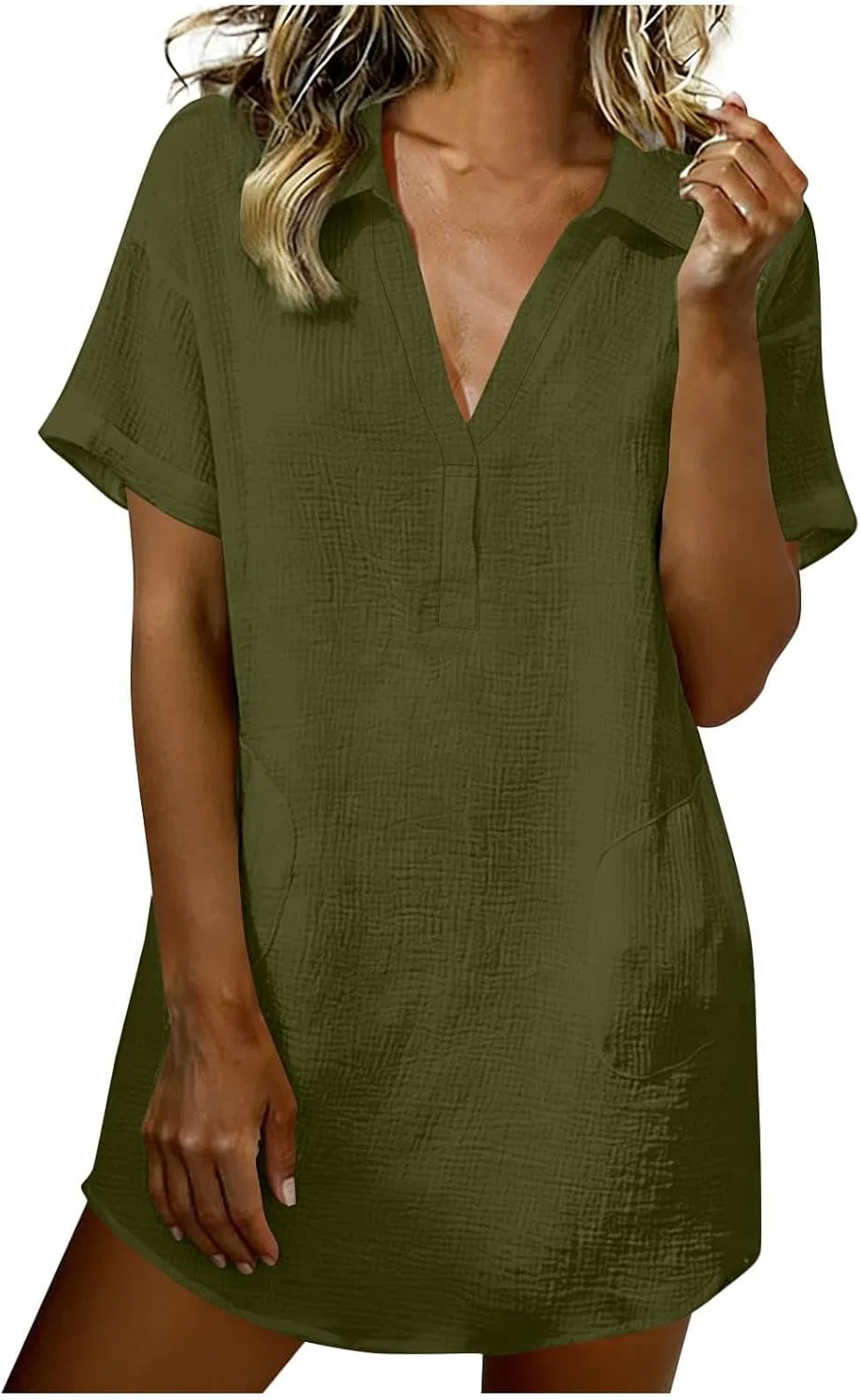 Женское мини-платье рубашечного кроя с отложным воротником, Army Green