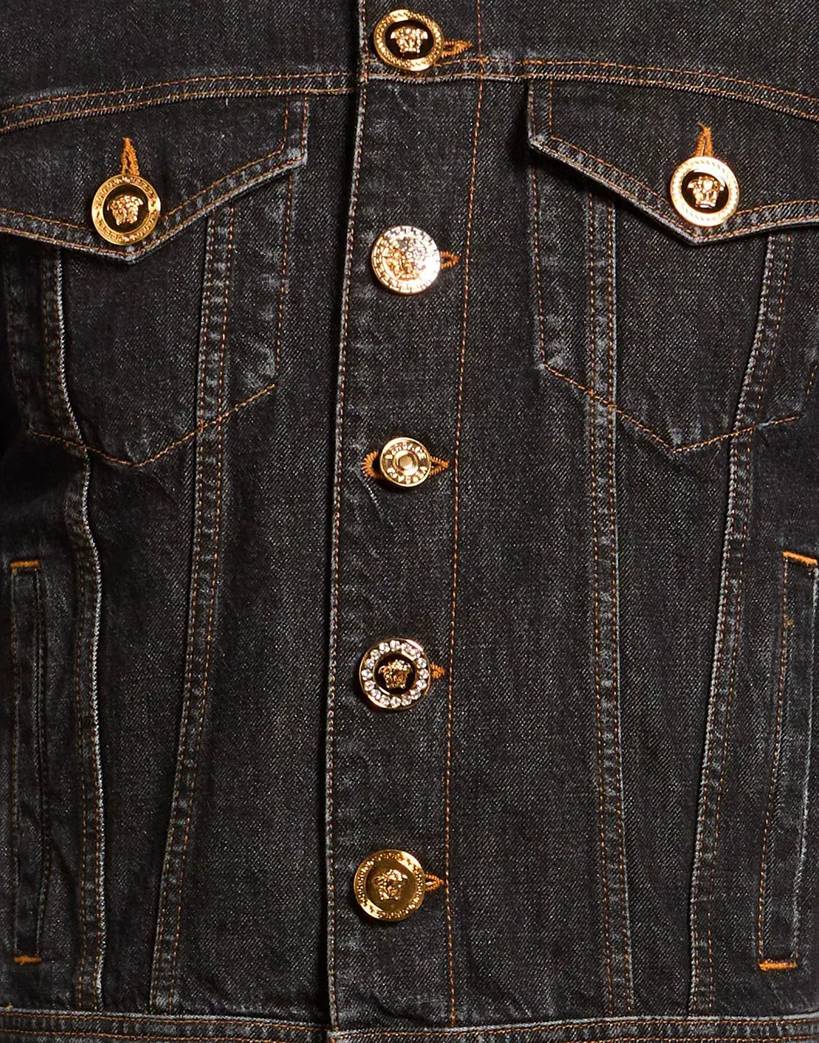 Мужская джинсовая куртка с кристаллами Versace, темно‑серый — фото 4