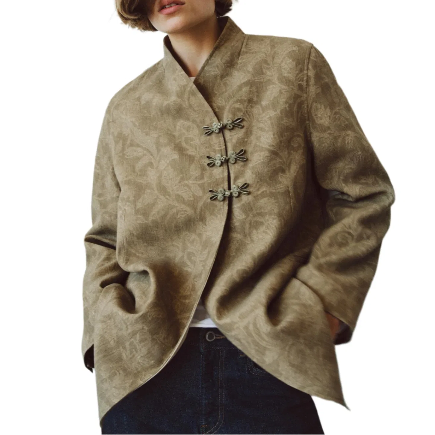 Женский деловой костюм с V-образным вырезом, Light Beige, Zara — фото 4