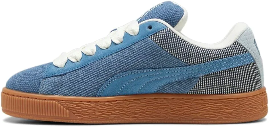 Мужские замшевые кроссовки PUMA XL с джинсовой тканью и шнуровкой - синие, синий — фото 3