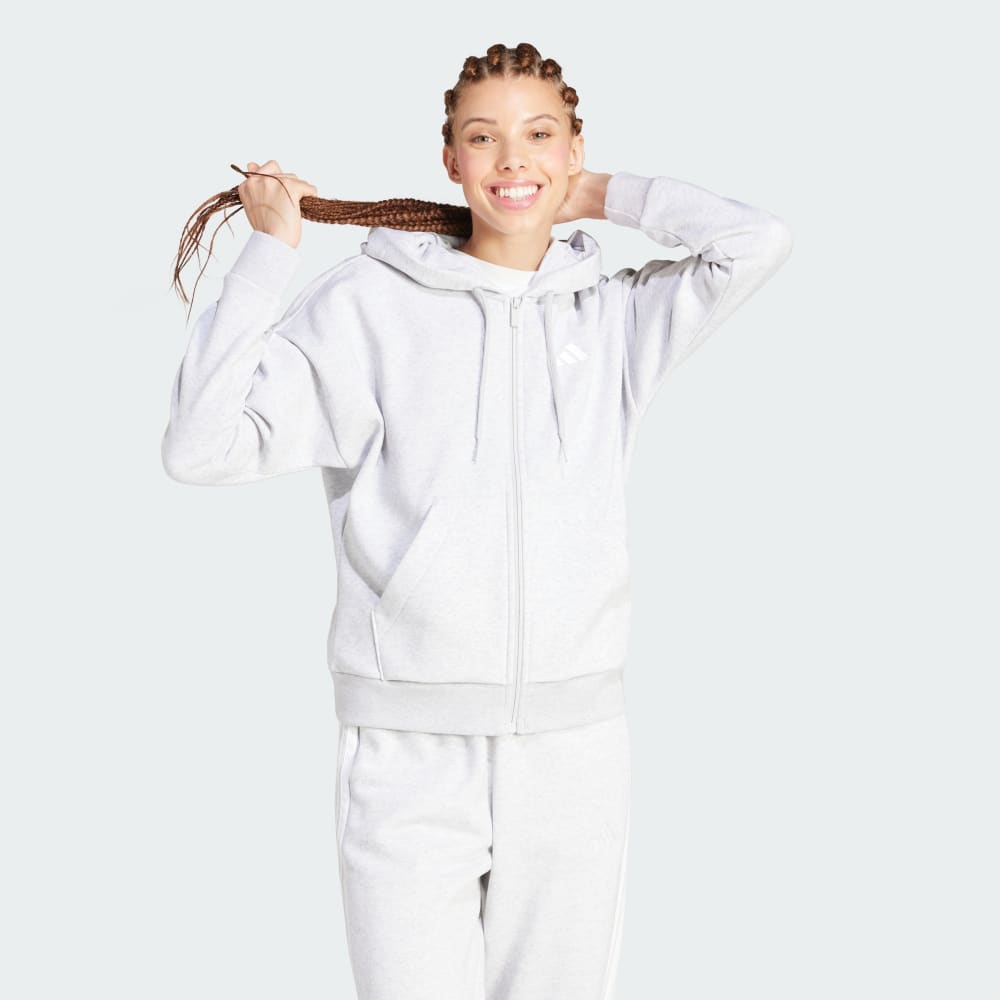 

Худи Adidas Essentials 3-Stripes Full-Zip Fleece Hoodie, цвет Light Grey Heather/White