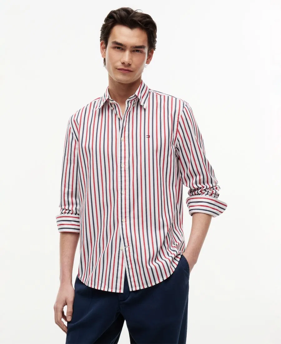 Рубашка свободного кроя Flex Poplin Stripe Tommy Hilfiger, Medium Red / Multistripe