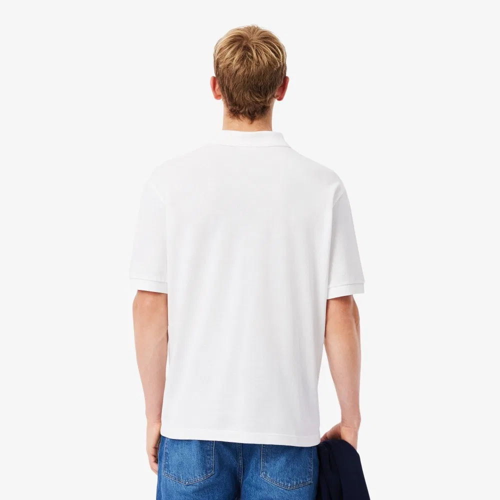 Мужская футболка-поло Croc Signature Loose Fit с коротким рукавом, белая, от Lacoste — фото 3