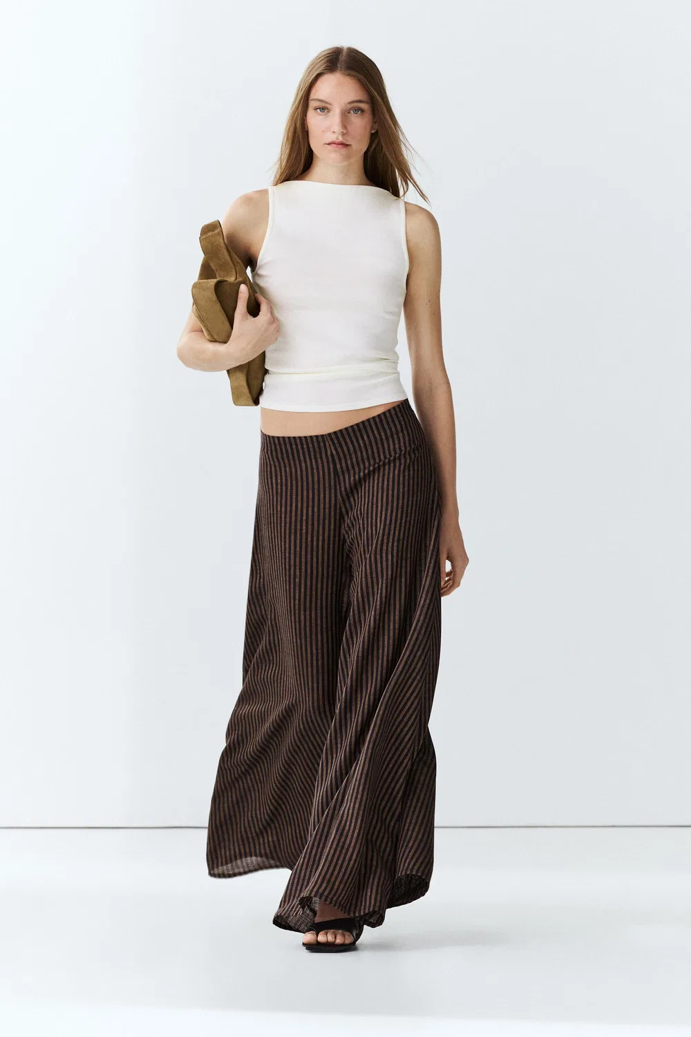 Юбка-шорты Massimo Dutti, полосатые, струящиеся, из смесовой льняной ткани, темно-синий