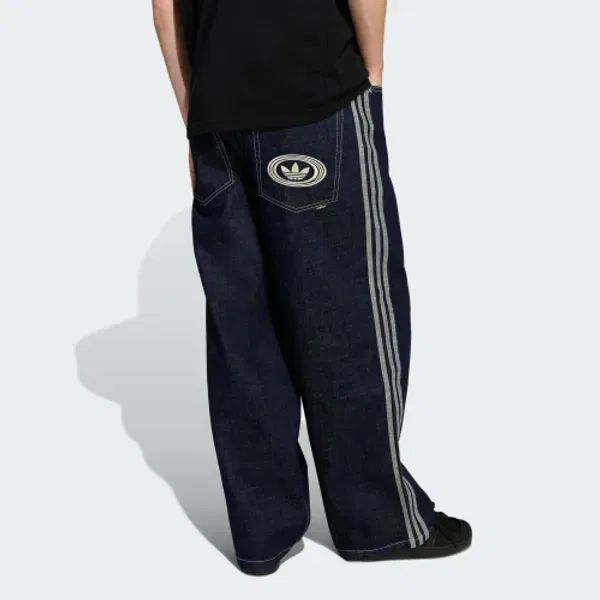 Джинсы свободного кроя, спортивные, wide leg, скейтерские, Adidas, темно-синий — фото 3