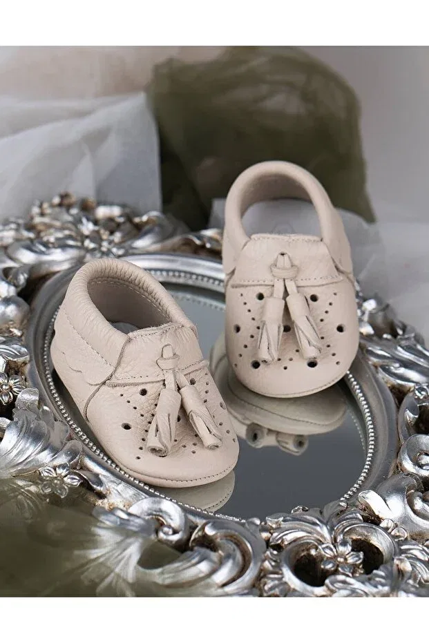 Детские для девочек тапочки из натуральной кожи Poy natural leather cream loafer Beybium, Nude Color