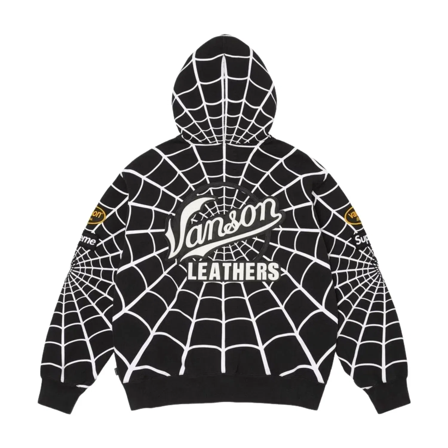 Мужское худи с капюшоном кожаный с принтом Supreme x Vanson Leathers SS26 Spider-Man Zip Up Hooded Sweatshirt, черный — фото 2