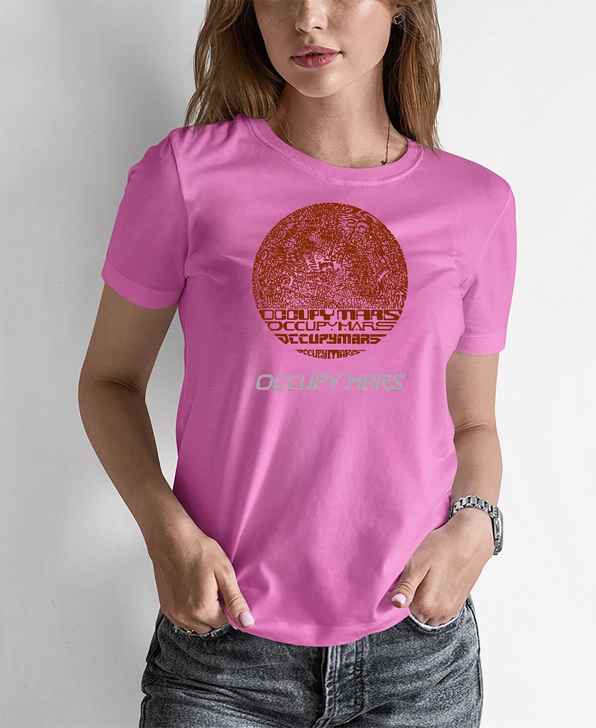 

Женская футболка word art occupy mars LA Pop Art, розовый