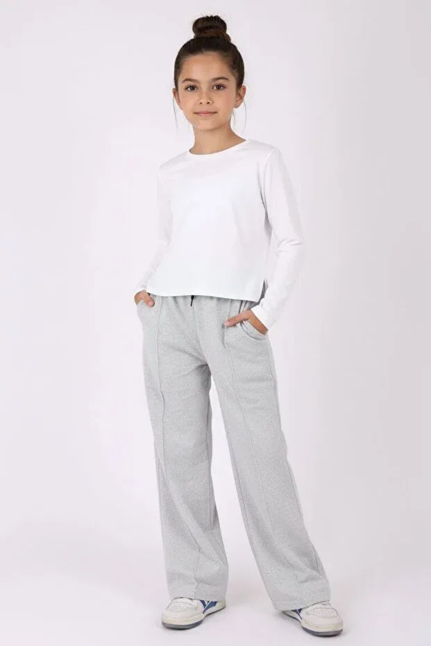 Детские спортивные штаны для девочек прямого кроя Armicem, White-Grey — фото 2