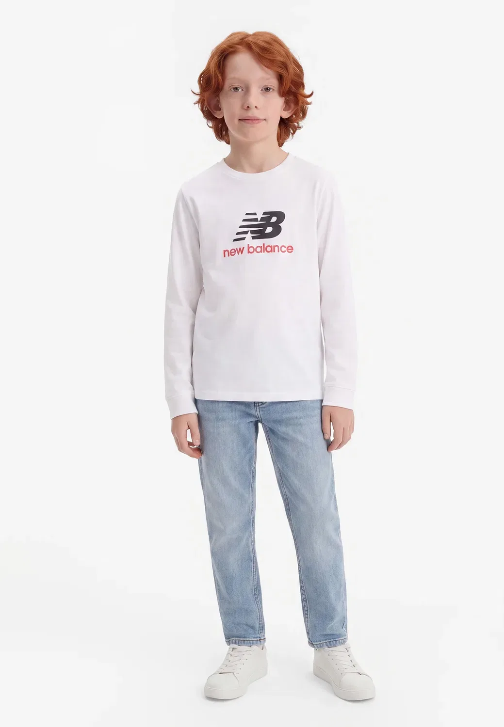 Футболка с длинными рукавами и логотипом Stacked New Balance, Bright White