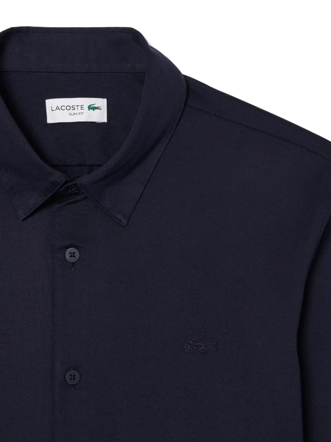 Рубашка с длинным рукавом приталенная синяя Lacoste, синий — фото 4