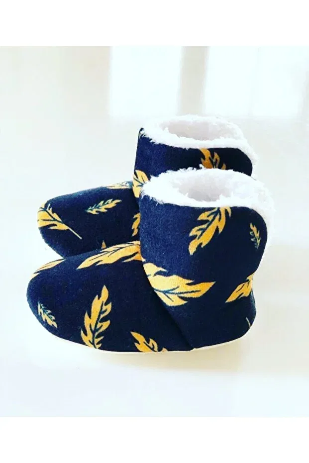 Детские тапочки для новорожденных с принтом Miracle, Navy Blue Leaves — фото 2