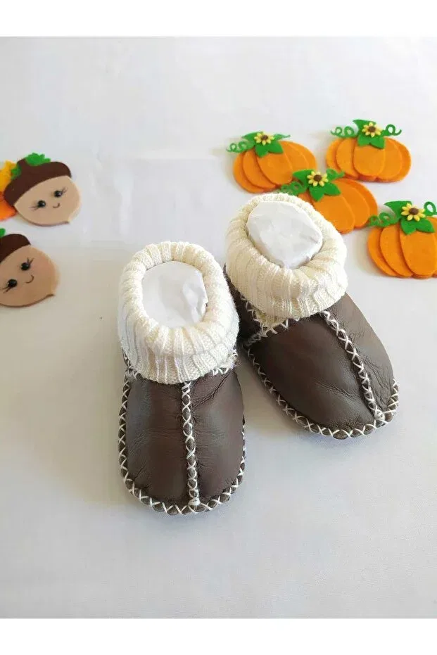 Детские пинетки для новорожденных из натуральной кожи Minibiri, Mink