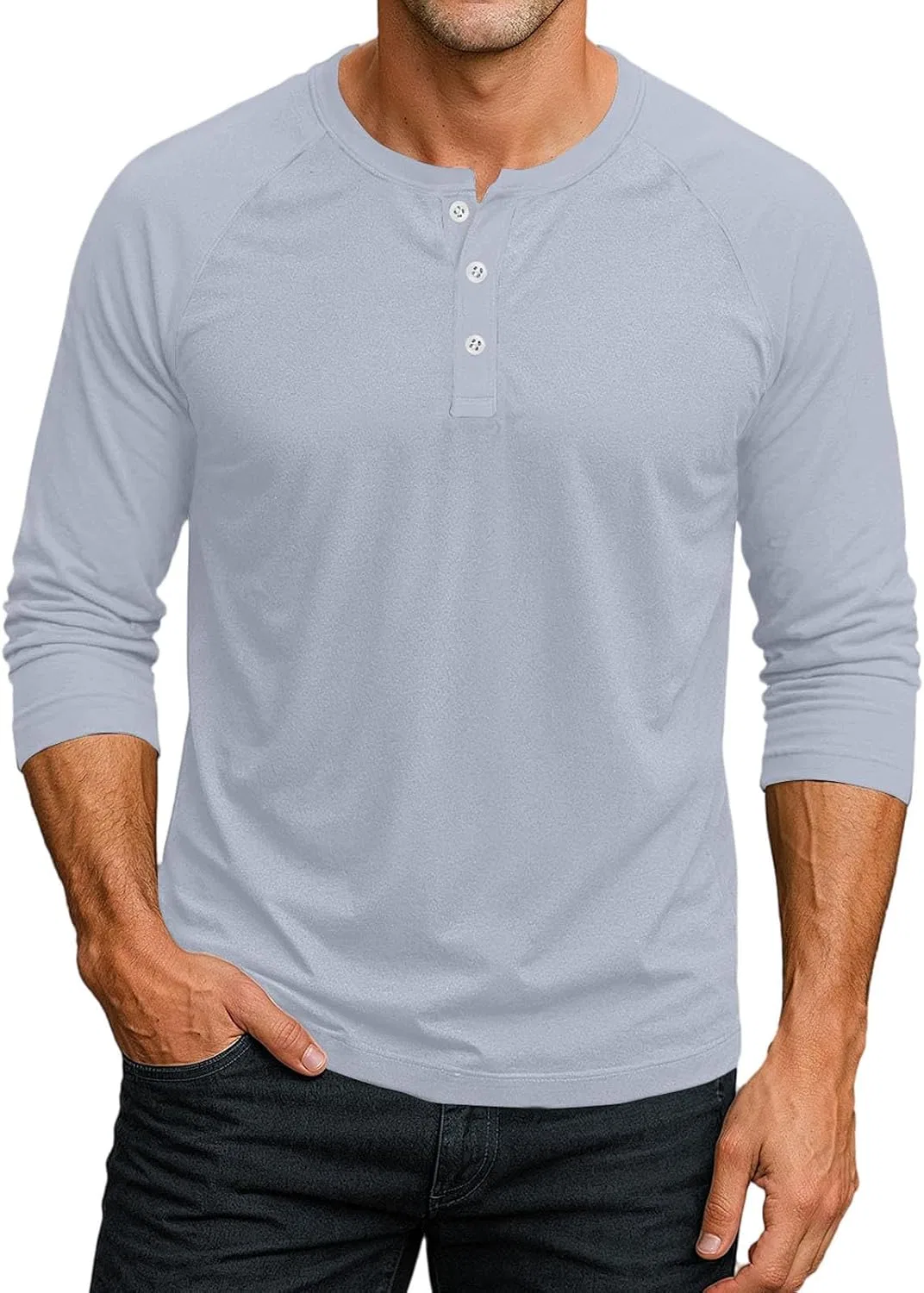 Мужская футболка поло свободного кроя с рукавом 3/4, Light Gray — фото 2