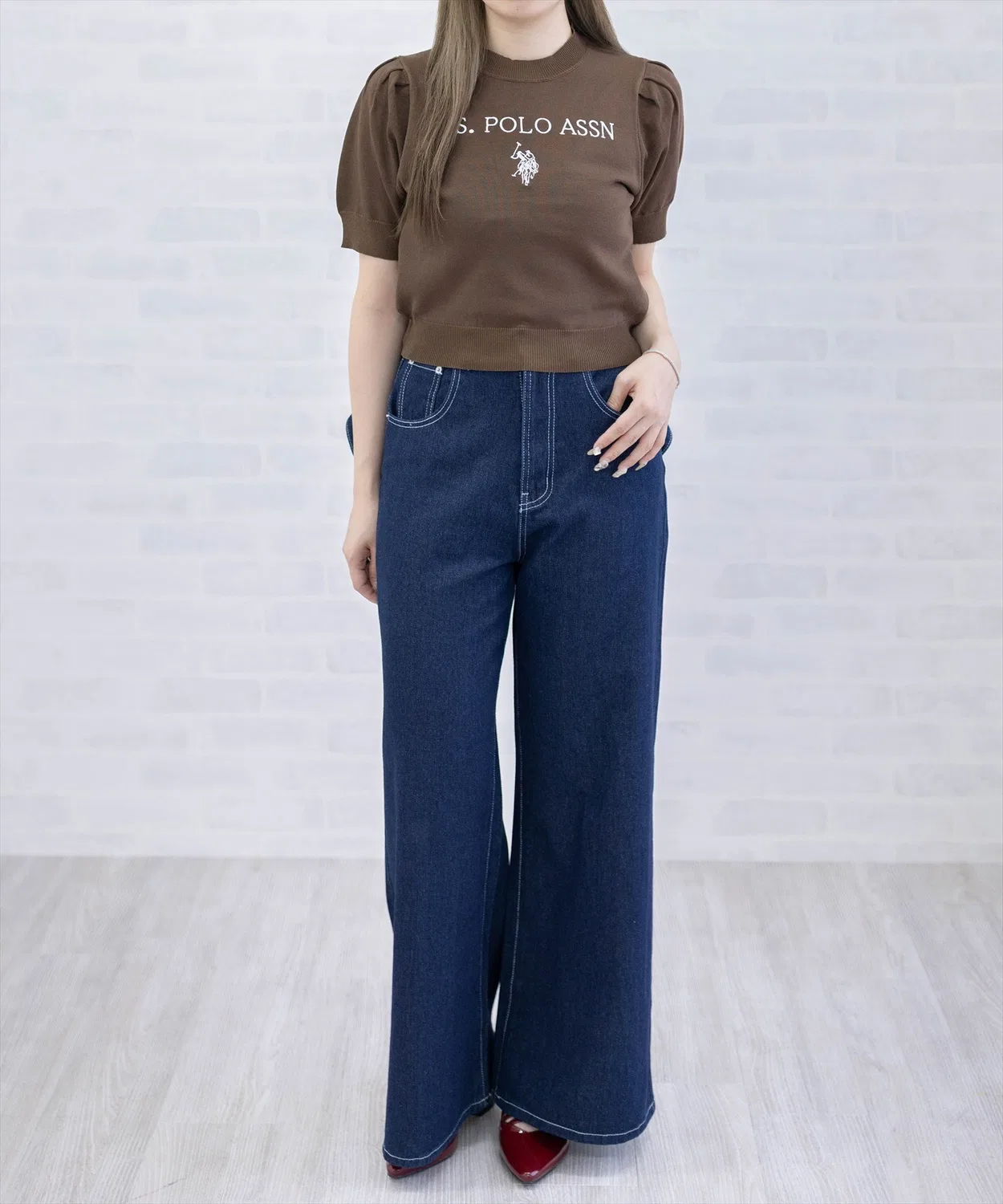 Женский пуловер с вышивкой логотипа U.S. POLO ASSN. clear, короткий рукав, Saks Blue — фото 2