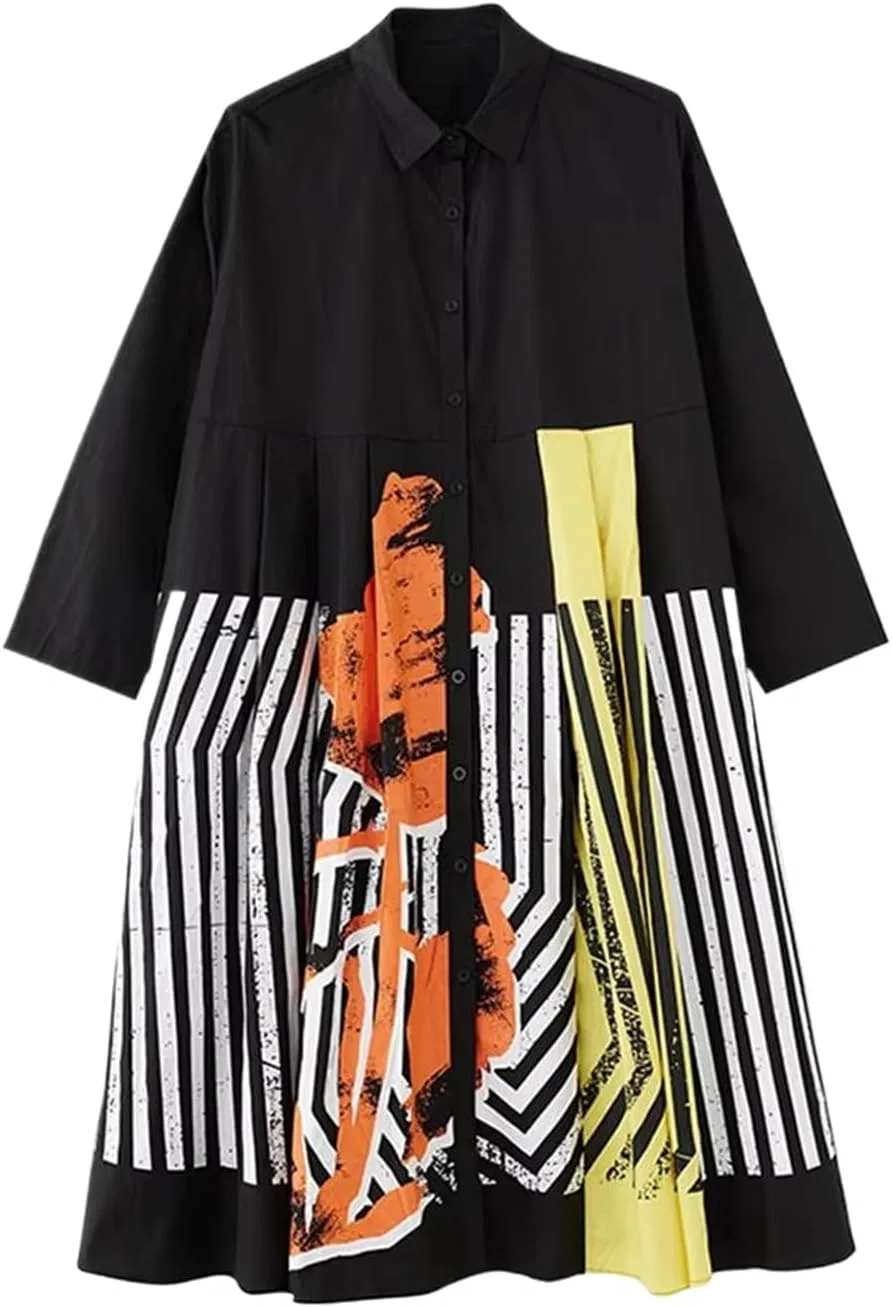 Женское платье А-силуэта с принтом Loose Fit, Black