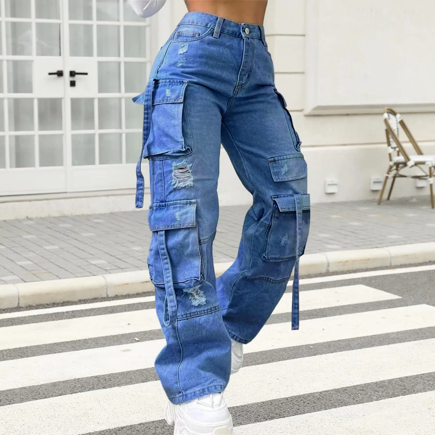 Женские джинсы свободного кроя с завышенной талией Y2k Streetwear, Dark Blue — фото 2