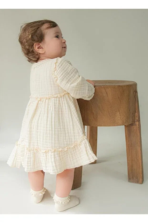 Детское платье для девочек хлопковое Organic 4 layer muslin dress natural Kitikate, Natural — фото 2