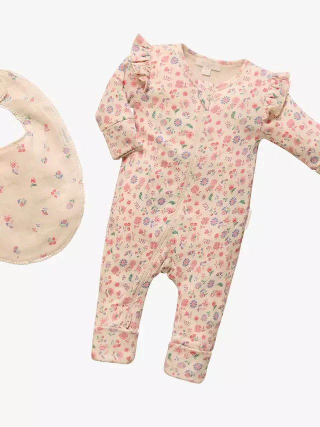 Детский комбинезон на молнии с цветочным принтом Purebaby — фото 2