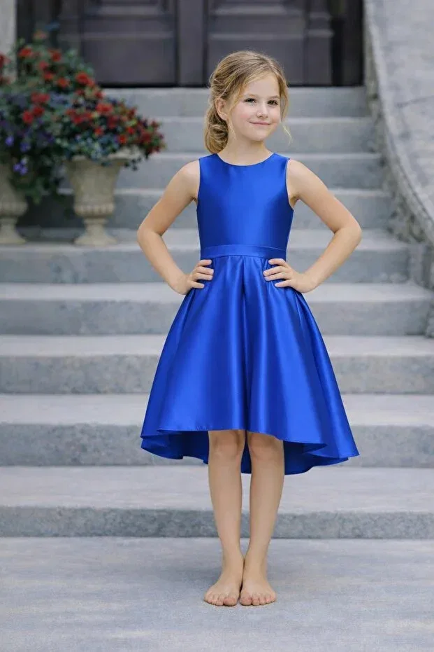 Детское платье для девочек асимметричное с бантом Suneh, Saks Blue