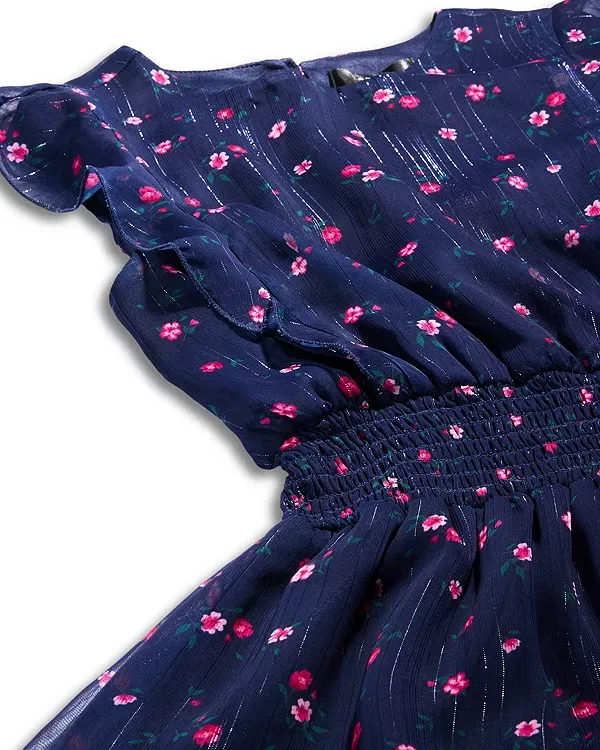 Детское платье для девочек с принтом Aqua, Navy Floral — фото 3