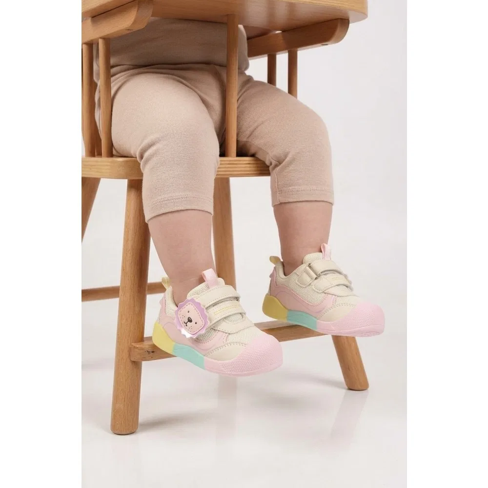 Детские спортивные кроссовки для девочек с липучками Bej Pembe Turuncu Marco Kids