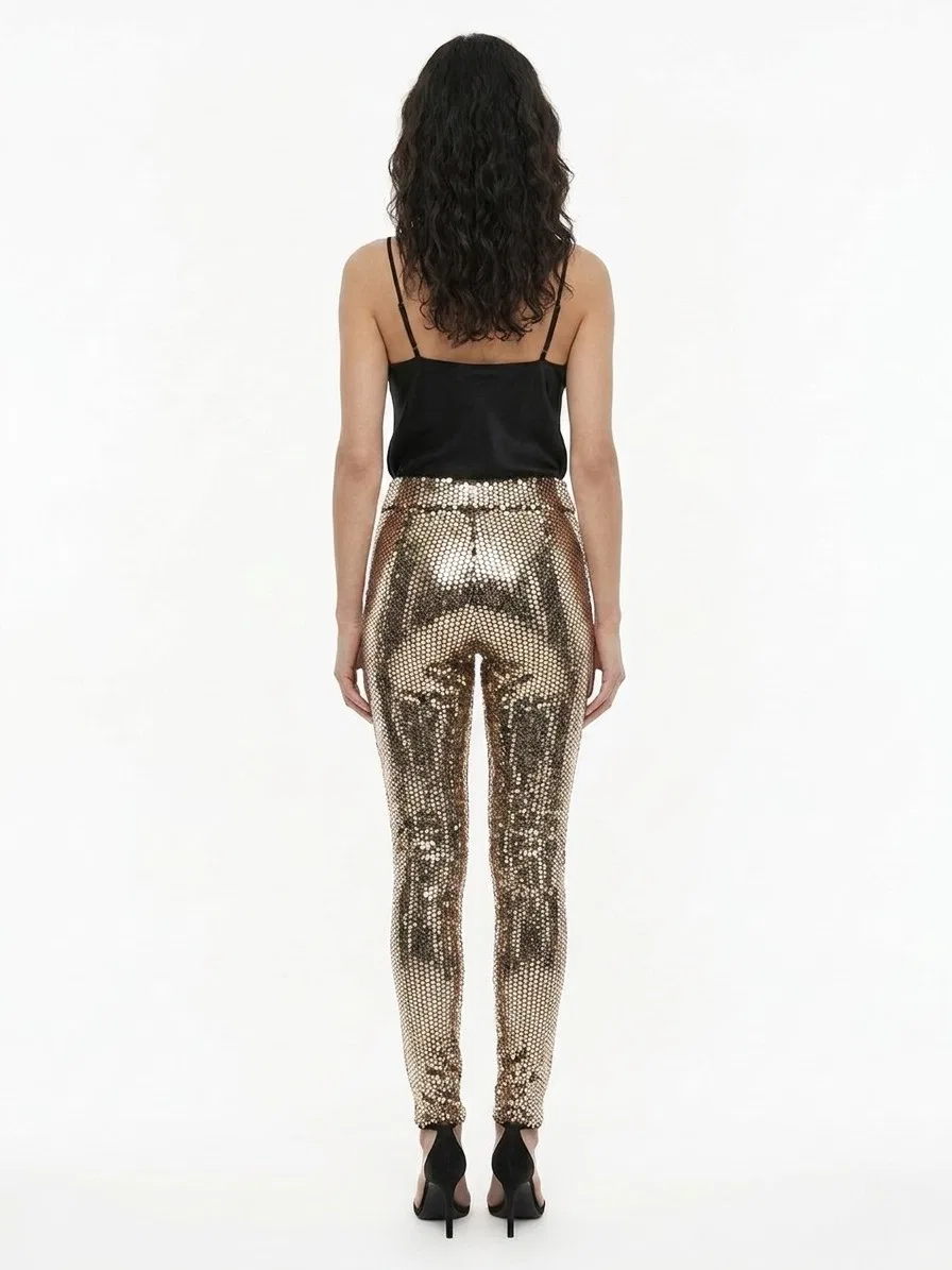 Женские узкие брюки с блеском Gold Elastane Skinny Pants Dolce & Gabbana, Gold — фото 2