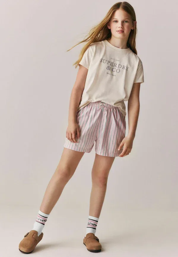 Комплект пижамы из джерси, Regular fit - lounge shorts set, Superdry & Co, белый, розовый — фото 2