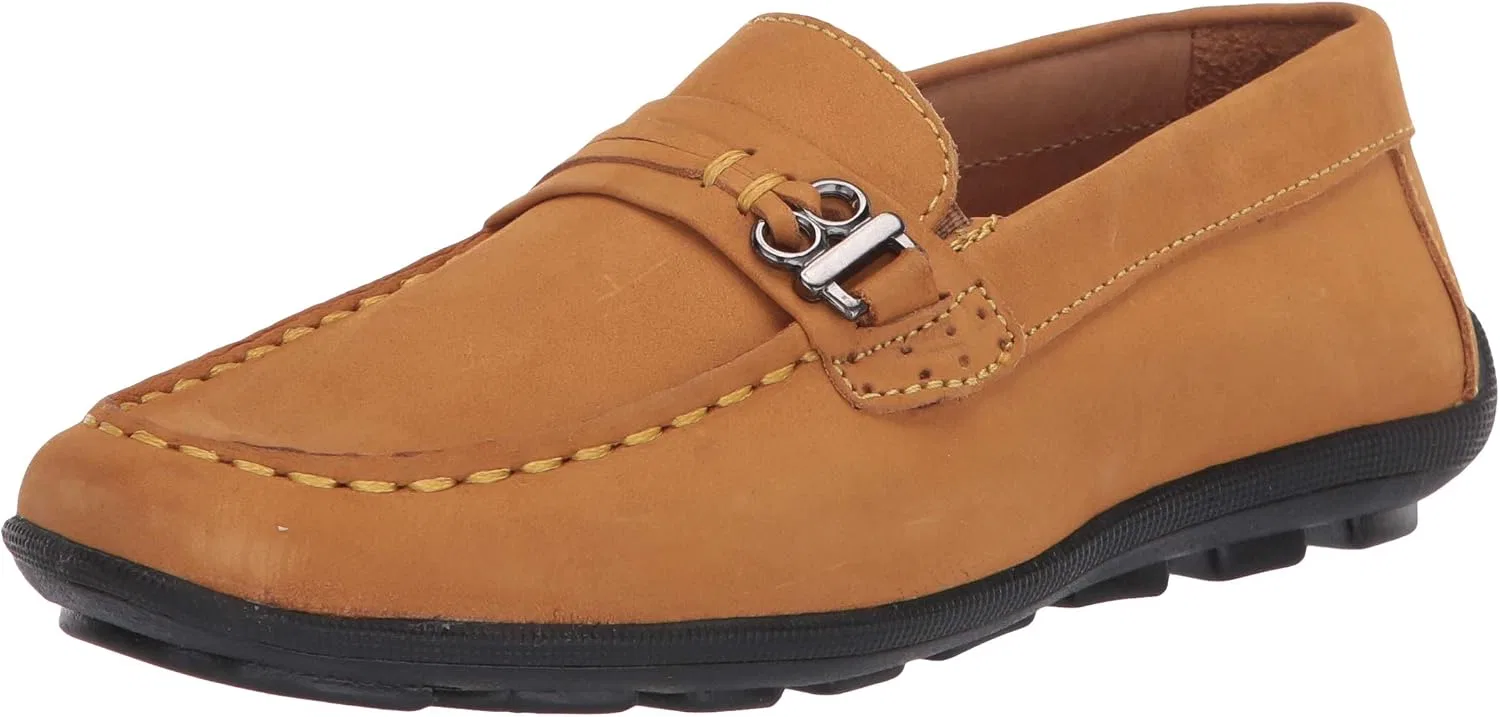 Детские кожаные лоферы с якорным декором Driver Club USA, Yellow Nubuck/Black