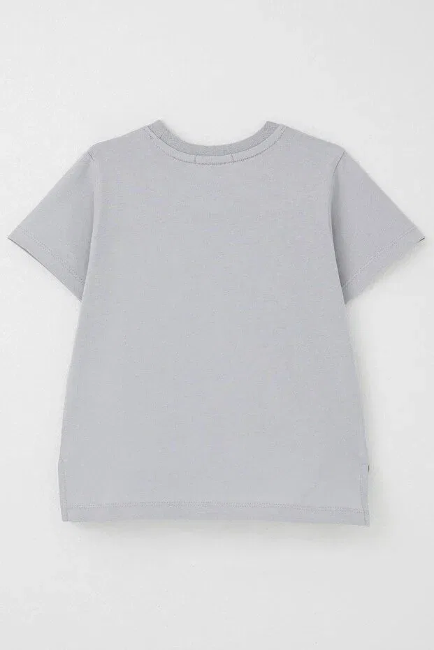 Детская футболка для мальчиков с карманом cool text emblem Breeze, Light Gray — фото 4