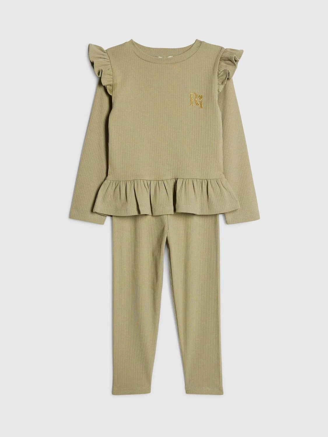 Комплект из топа с рюшами и леггинсов, Rib Top & Waistband Leggings Set River Island, зеленый — фото 2