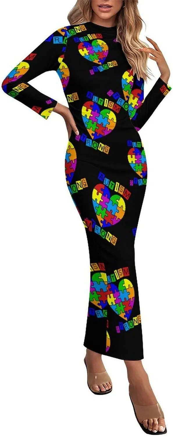 Женское макси-платье с принтом пазл Autism Heart, Multicolor