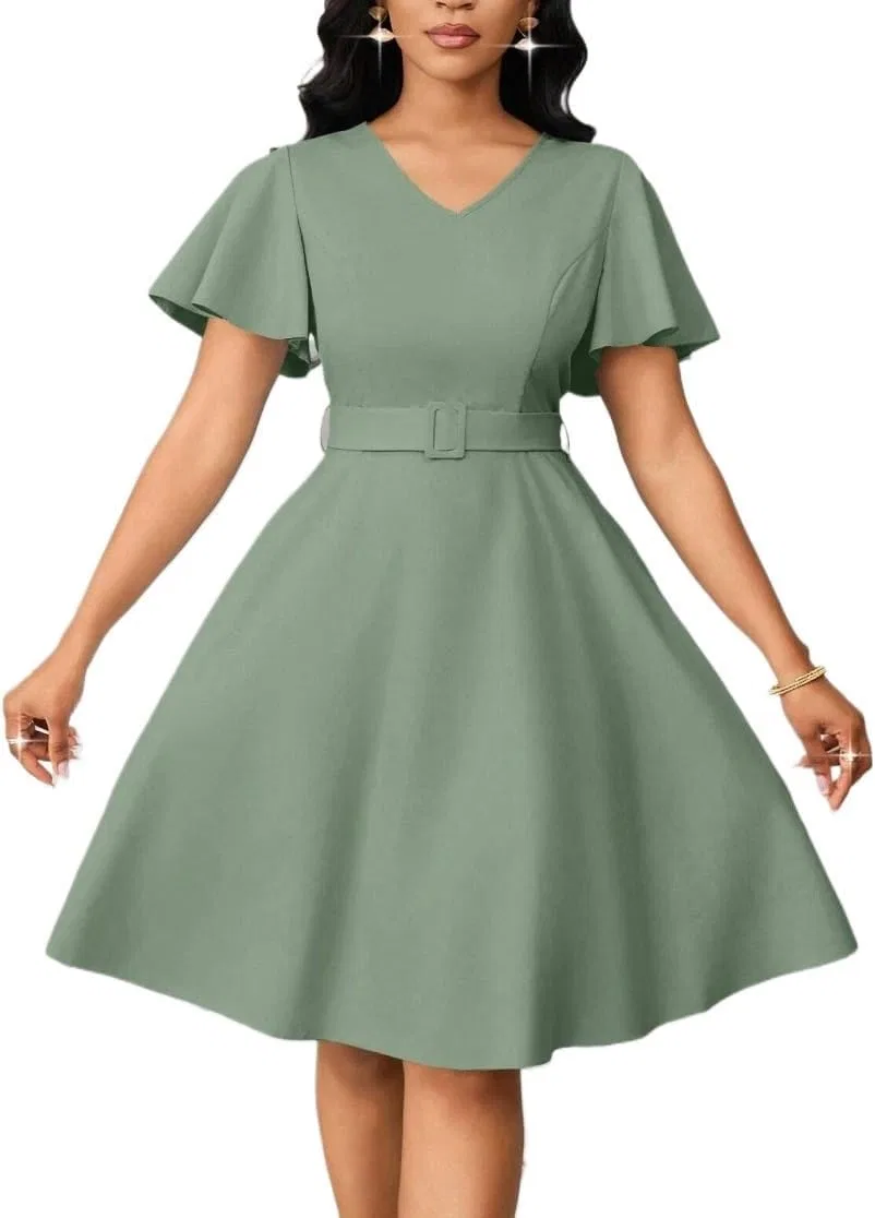 Женское A-силуэта платье с поясом, Mint Green