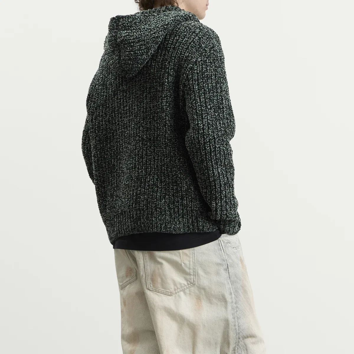 Худи из хлопкового шенилла с капюшоном Mouliné Cotton Chenille Zip Hoodie Stone Island, Dark Green Melange — фото 3