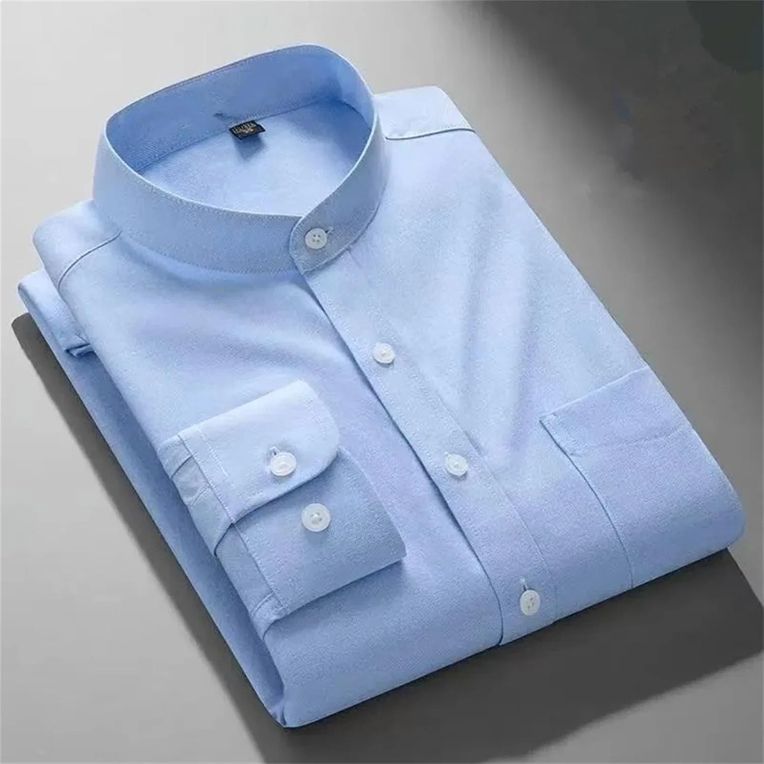 Мужская рубашка с длинным рукавом, хлопковая, Slim Fit, синий — фото 3