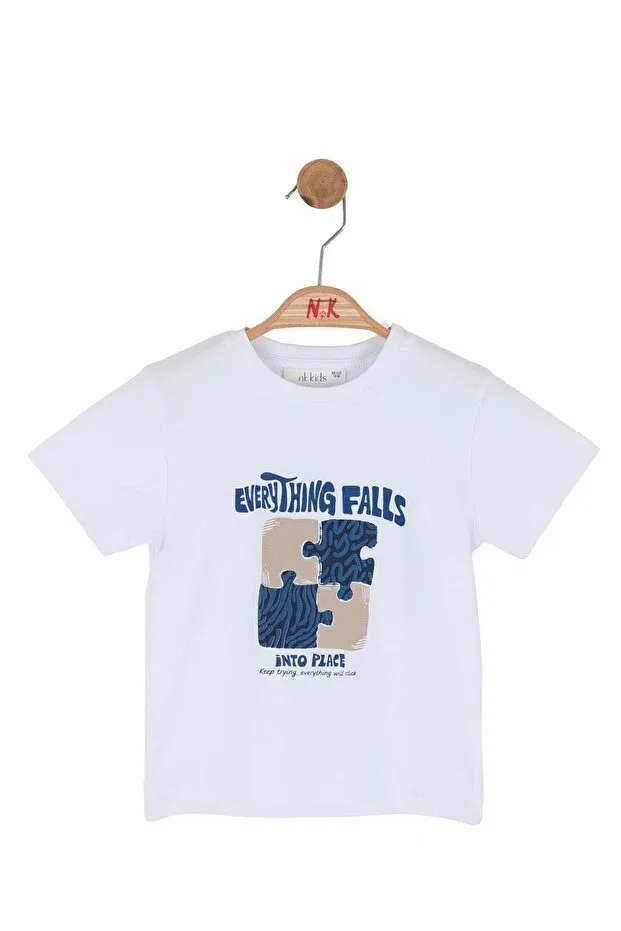 Детская футболка для мальчиков с принтом Puzzle Tshirt Nk, White-Sax