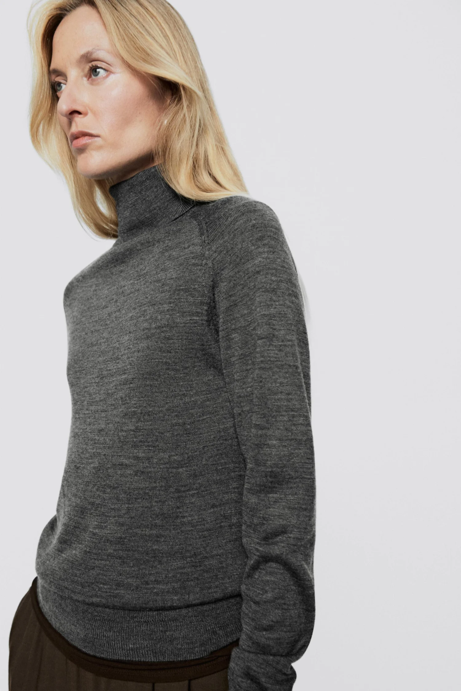 Водолазка Massimo Dutti 100% Wool Button - Limited Edition, средне-серый — фото 4