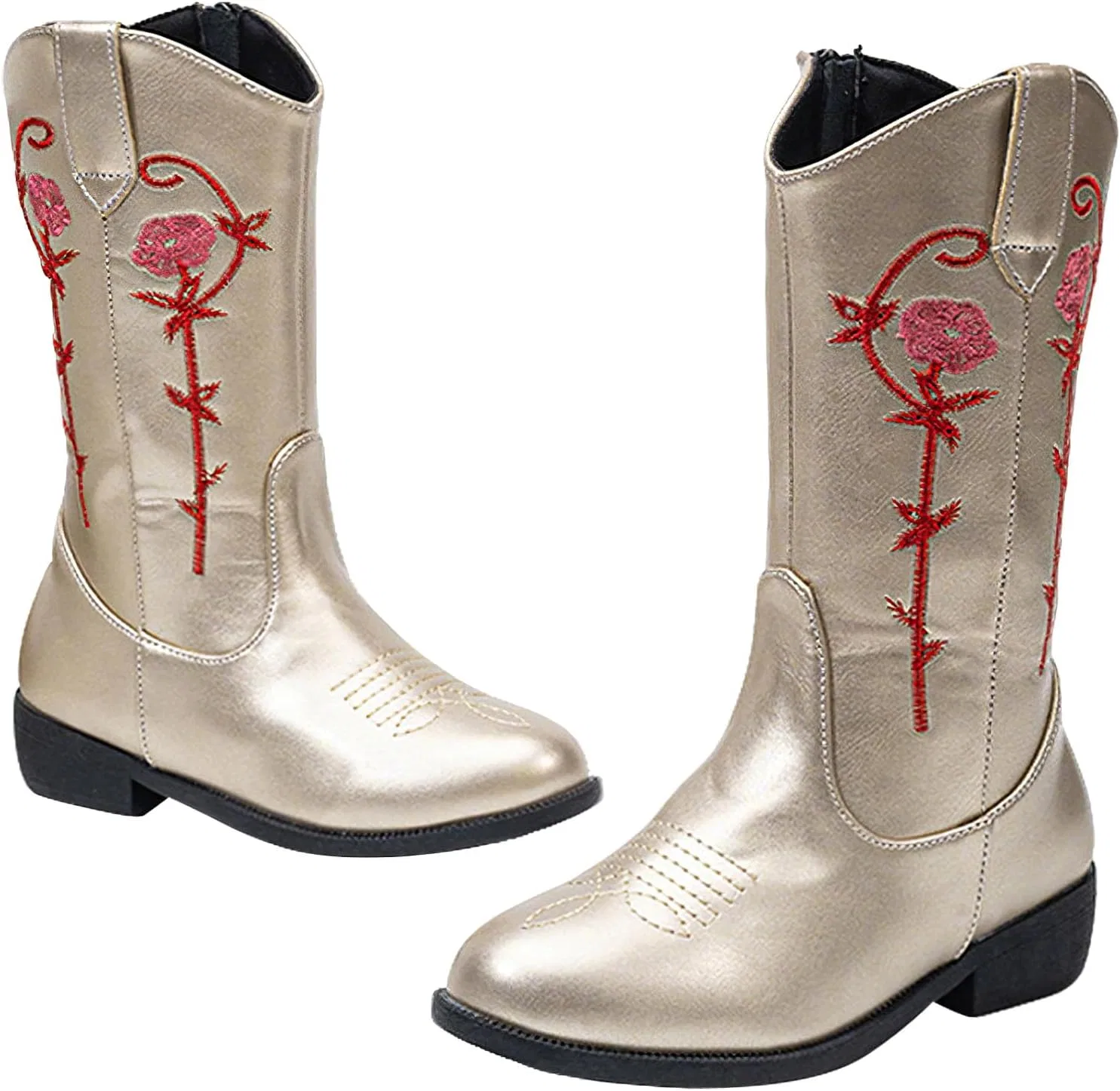 Детские сапоги для девочек с вышивкой ковбойские Western Boot rismart, Gold Red Flower — фото 2