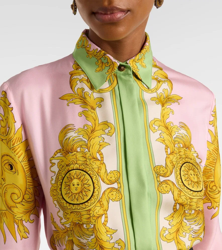 Платье-рубашка из набивного шелкового твила Versace, мультиколор — фото 3