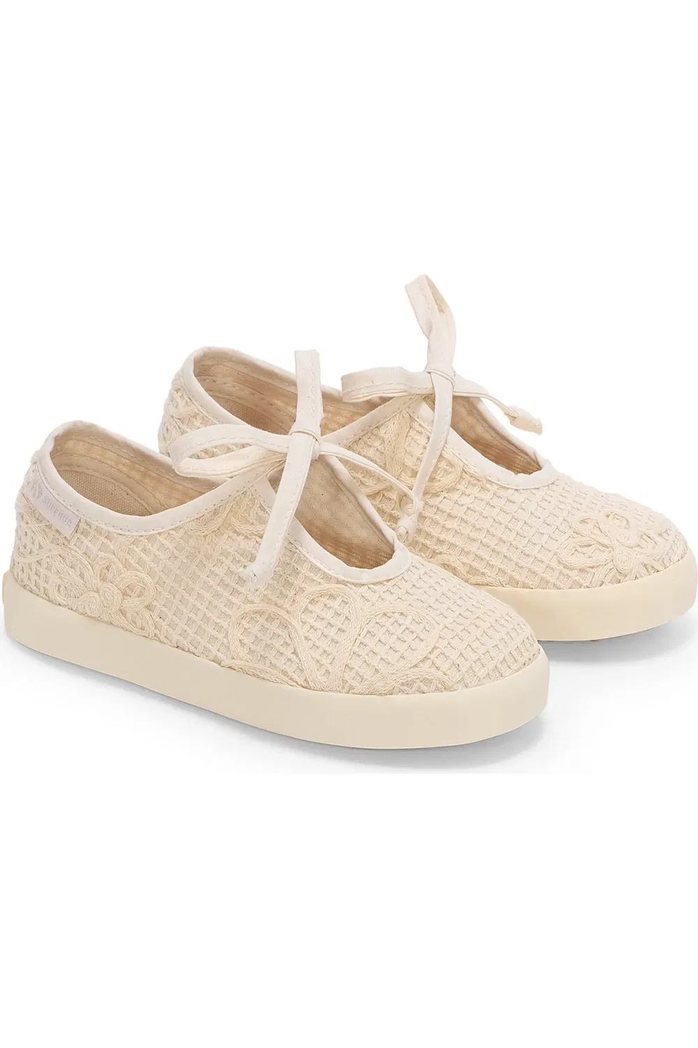 Детские балетки на шнуровке с цветочным кружевом 2442 Superga, Beige Raw-Off White — фото 2