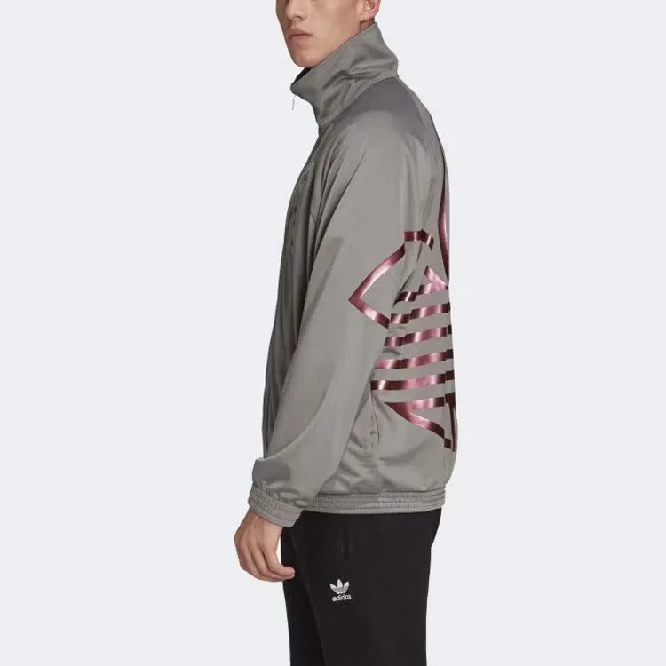 Куртка спортивная с воротником-стойкой с принтом логотипа Adidas, серая — фото 4