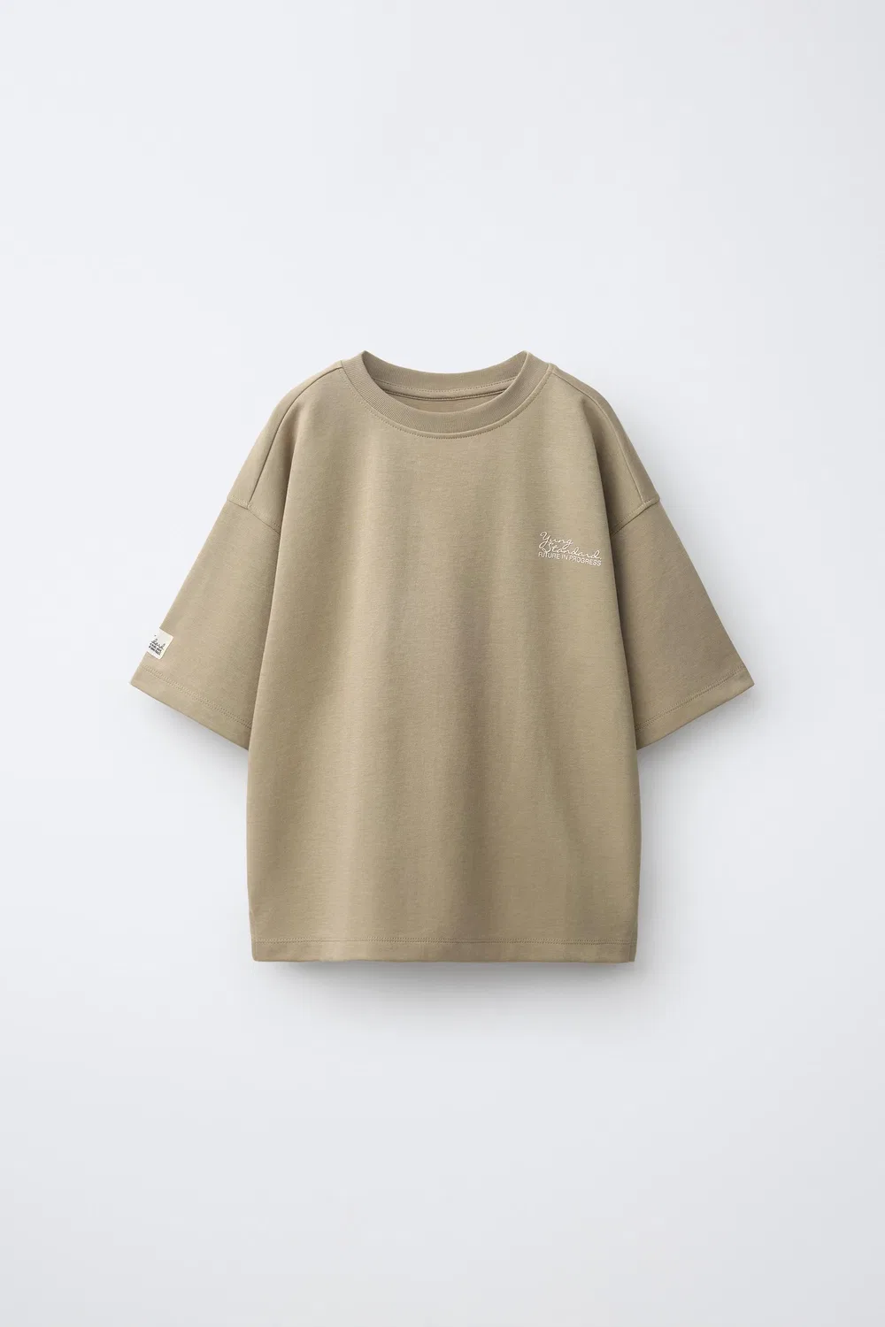 Футболка из трикотажа с вышивкой ZARA, Light brown