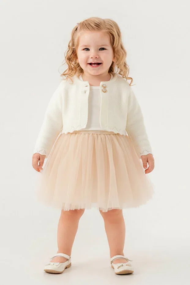 Детское платье для девочек с вязаным болеро Mnk Baby&Kids, Cream — фото 3