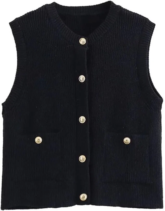 Женский вязаный жилет без рукавов, Middle Gray Vest — фото 4