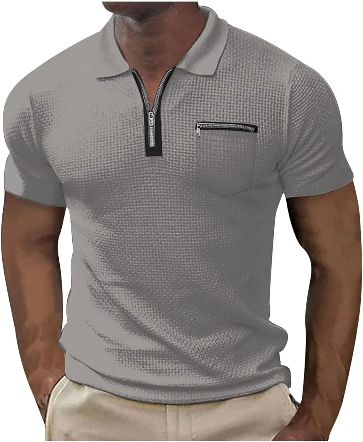 Мужская рубашка-поло с воротником-стойкой, дышащая, slim fit, бренд Generic, серая