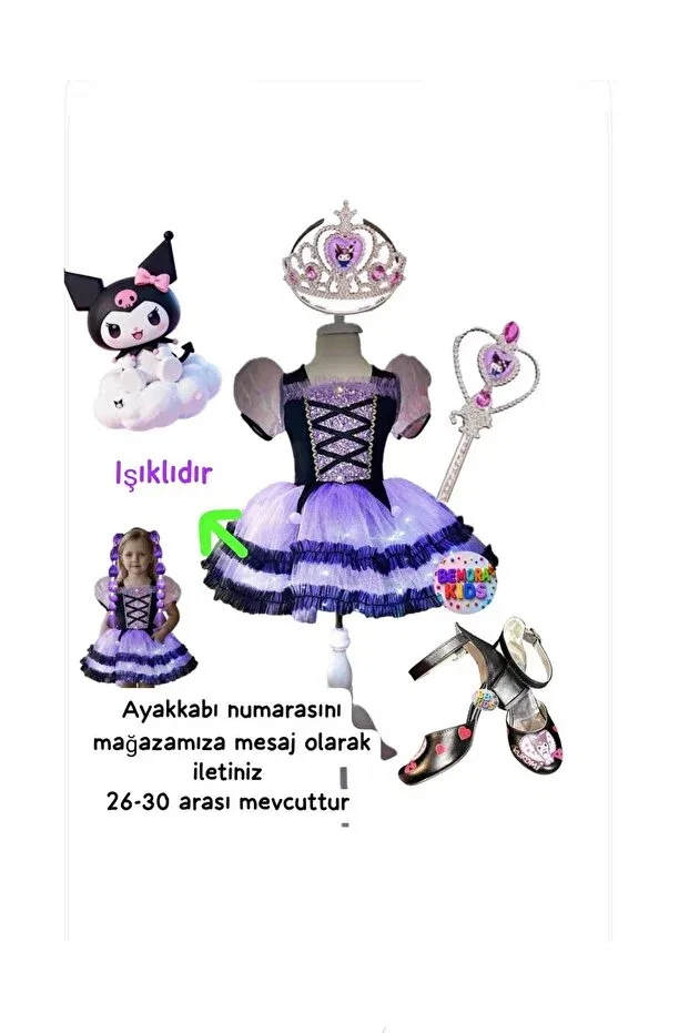 Детское платье для девочек с принтом Kuromi 3B Kids, Purple