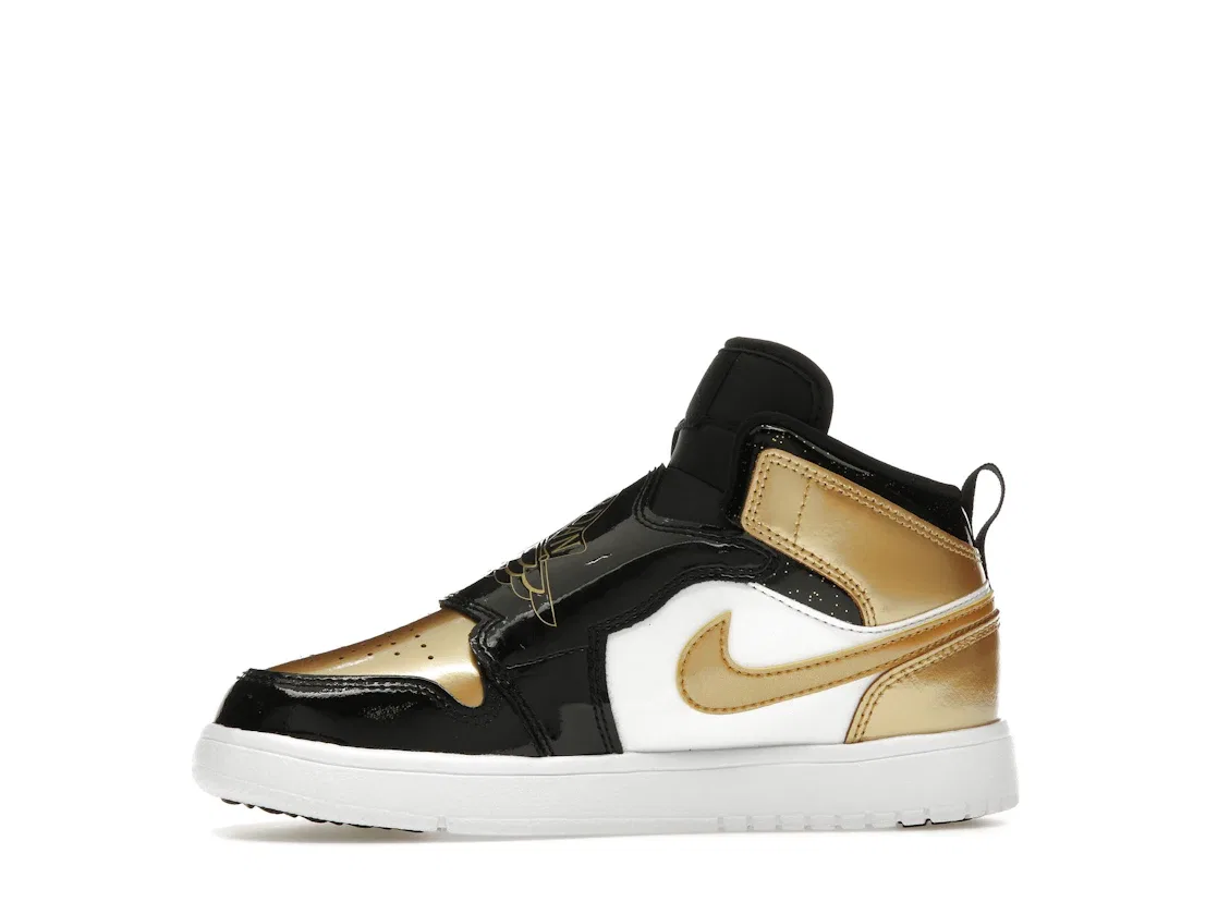 Детские кроссовки для мальчиков с длинным рукавом Sky Jordan 1 Mid Jordan, Black/Metallic Gold-White — фото 3